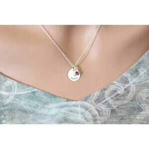 Sterling Silver Custom Round birthstone Charm Necklace